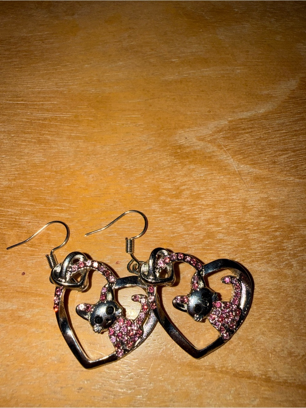Pink Cat Heart Dangle Earrings